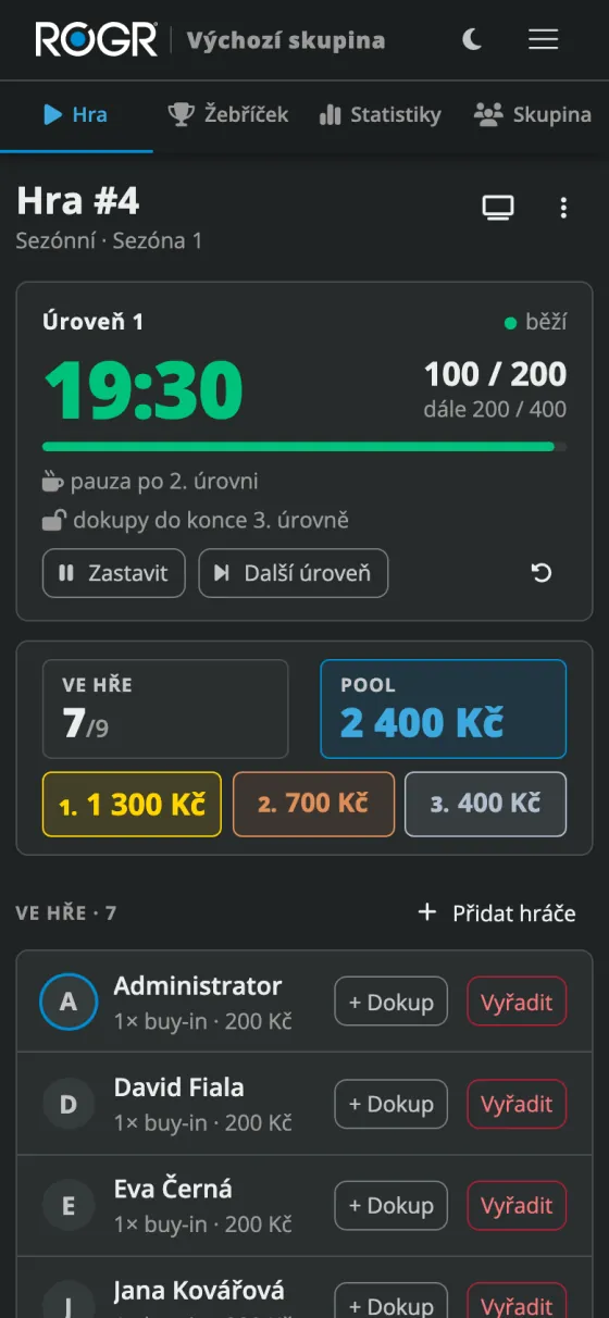 Stránka hry s hodinami a výplatami