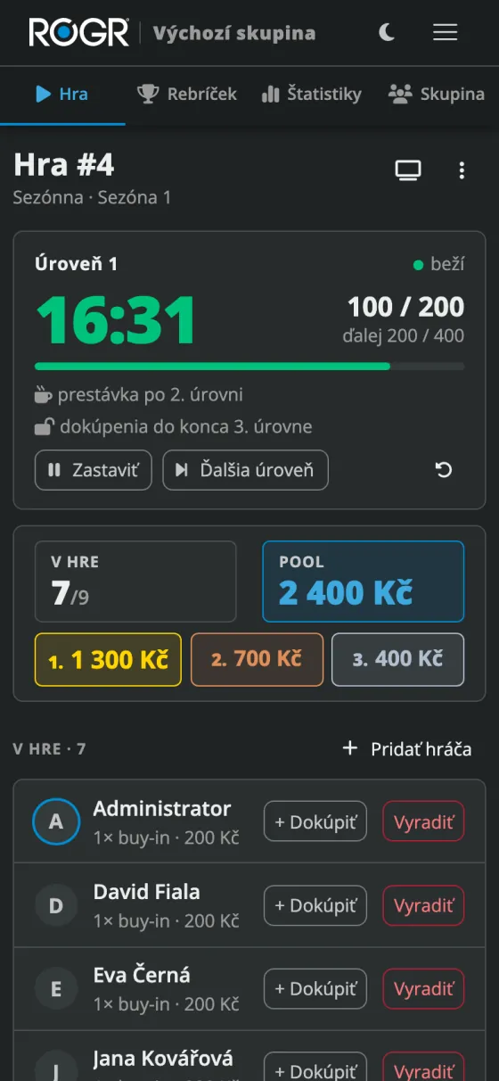 Stránka hry s hodinami a výplatami