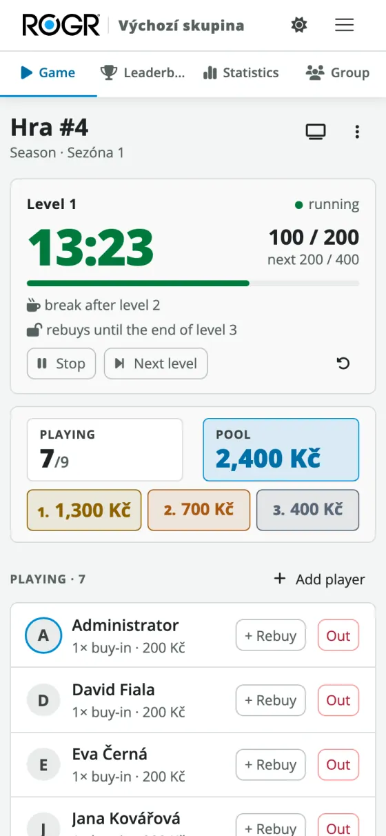 The game page with the clock and the payouts