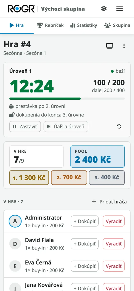 Stránka hry s hodinami a výplatami