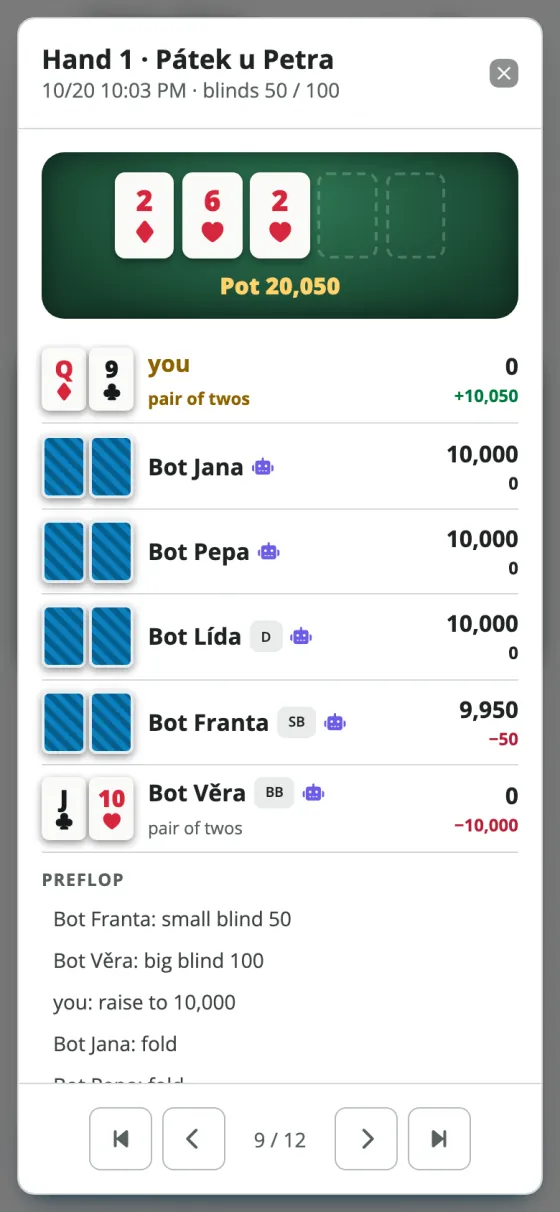 A hand replayed