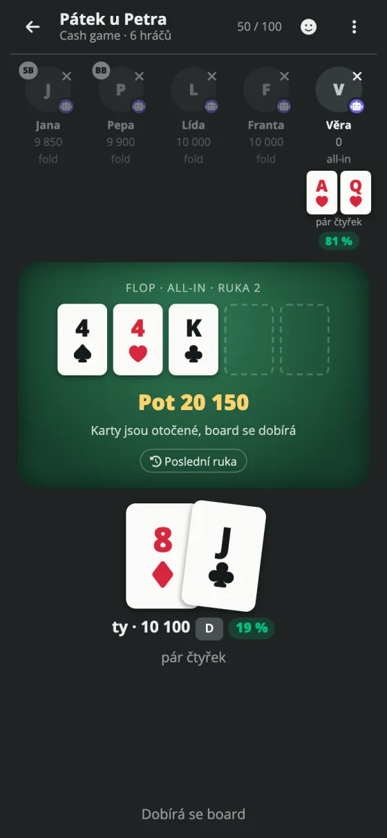 All-in: karty otočené a šance na výhru